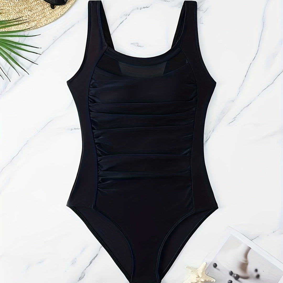 Damen Sportlicher Badeanzug mit Raffung und transparenten Einsätzen Drune