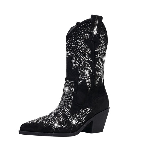 Damen Glänzende Strass-besetzte Western Cowboy-Stiefel Drune