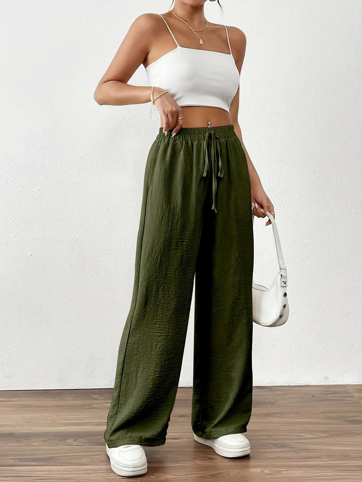 Damen weite Palazzo-Hose mit elastischem Bund und taillierbarem Kordelzug Drune