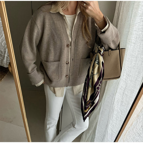 Damen weicher Cardigan mit Taschen und Knopfleiste Drune