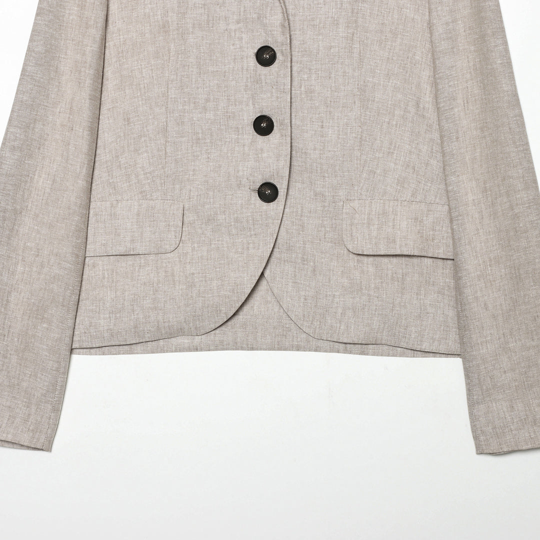 Damen nan cropped Leinenblazer mit fallendem Revers Mehrfachknopfleiste und aufgesetzten Pattentaschen Drune