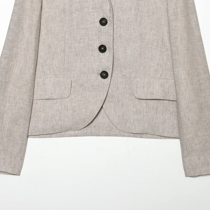 Damen nan cropped Leinenblazer mit fallendem Revers Mehrfachknopfleiste und aufgesetzten Pattentaschen Drune