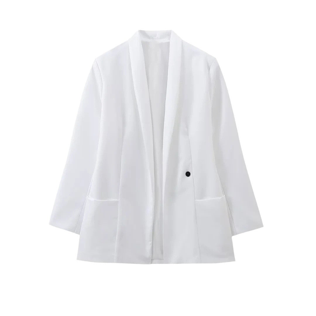 Damen elegante Blazerjacke mit schimmerndem Stoff und tiefem V-Ausschnitt Drune