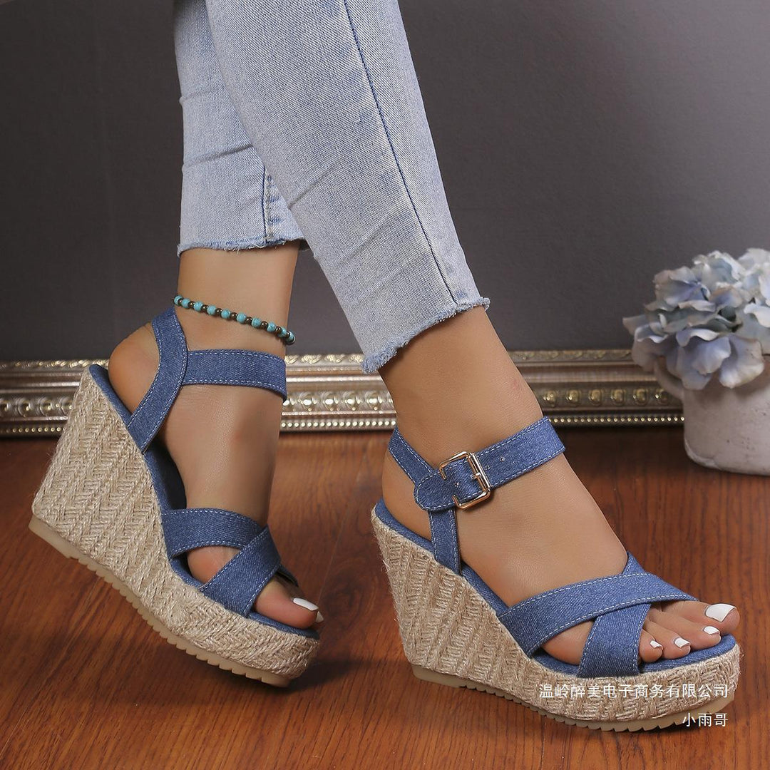 Damen Wedge-Sandaletten mit geflochtenem Jute-Detail und rutschfester Sohle Drune