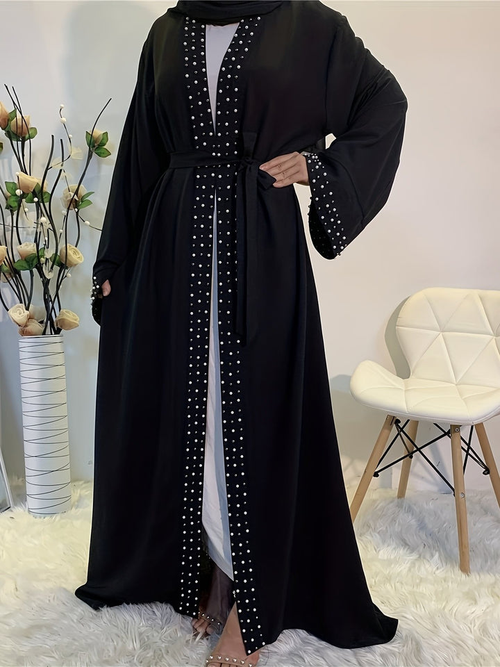 Damen elegante Abaya mit aufwendigen Strassdetails und Taillengürtel Drune