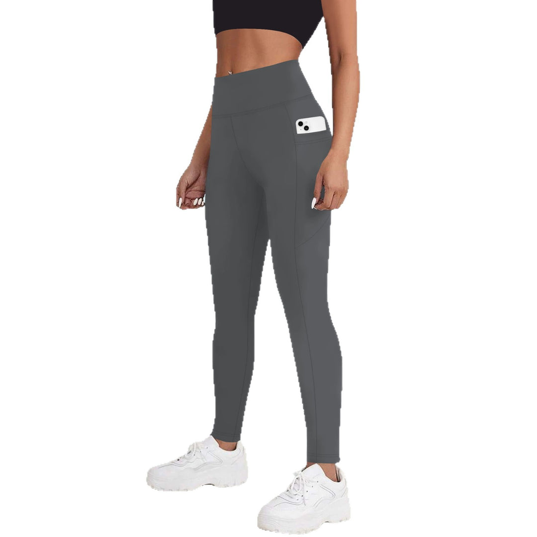 Damen High-Waist Sportleggings mit seitlicher Handytasche und formendem Kompressionsstoff Drune