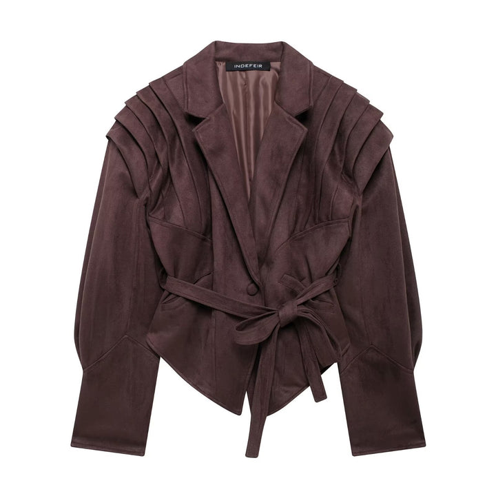Damen trendige taillierte Blazerjacke mit strukturierten Schultern Drune