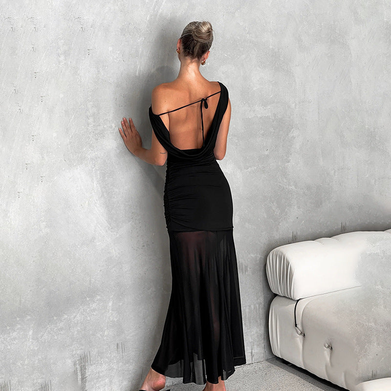 Damen Elegantes schulterfreies Maxikleid mit raffiniertem Rüschendesign Drune