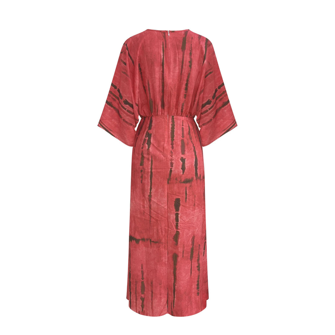 Damen Fließendes Maxikleid mit V‑Ausschnitt, Wickeloptik und dekorativem Taillenband Drune
