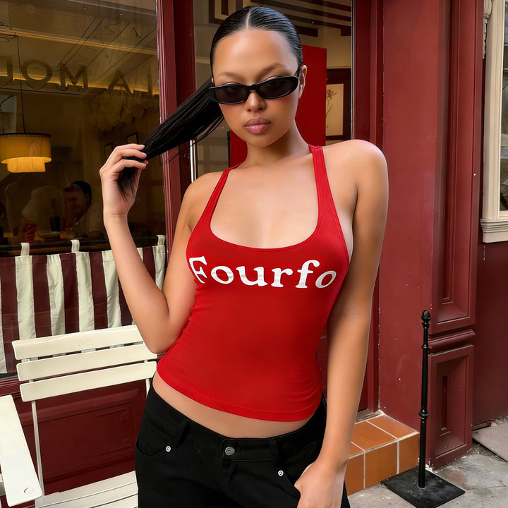 Damen Tanktop mit sportlichem Schnitt und großem Print Drune