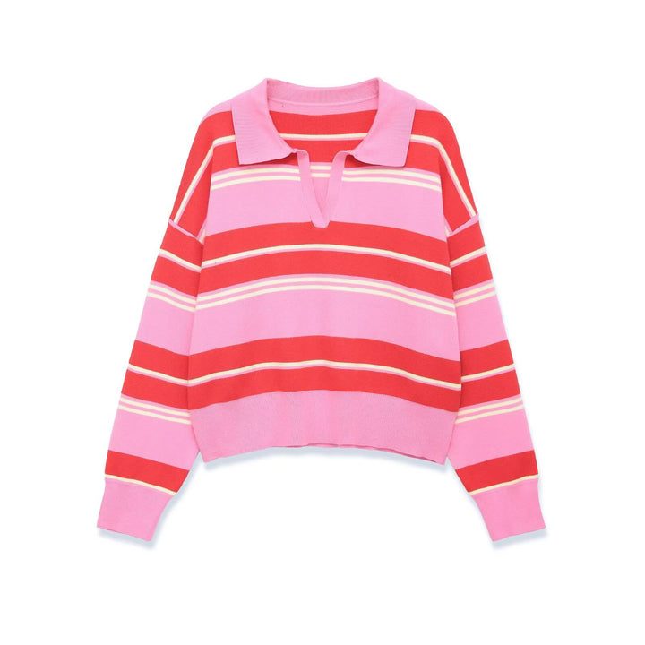 Damen Gestreifter Polokragen-Pullover im Cropped‑Oversize‑Schnitt aus Feinstrick Drune