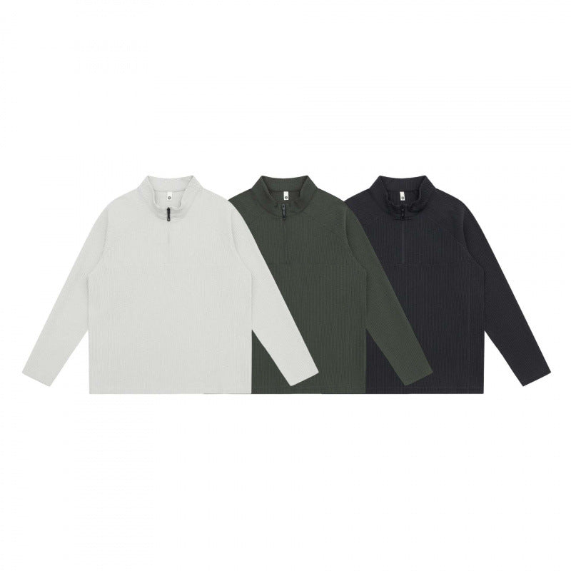 Unisex Grobstruktur-Halbzip-Pullover mit Stehkragen und Boxy-Schnitt Drune