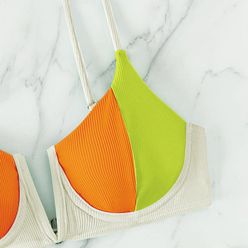 Damen Bikini-Set mit trendigem Farbblockdesign und verstellbaren Trägern Drune