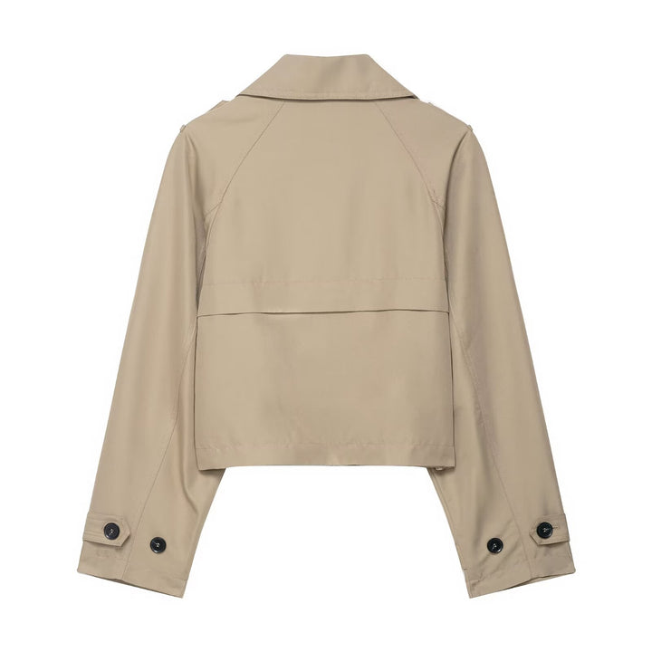 Damen 700+ Cropped‑Trenchblouson mit doppelreihiger Knopfleiste und Schulterpatten Drune