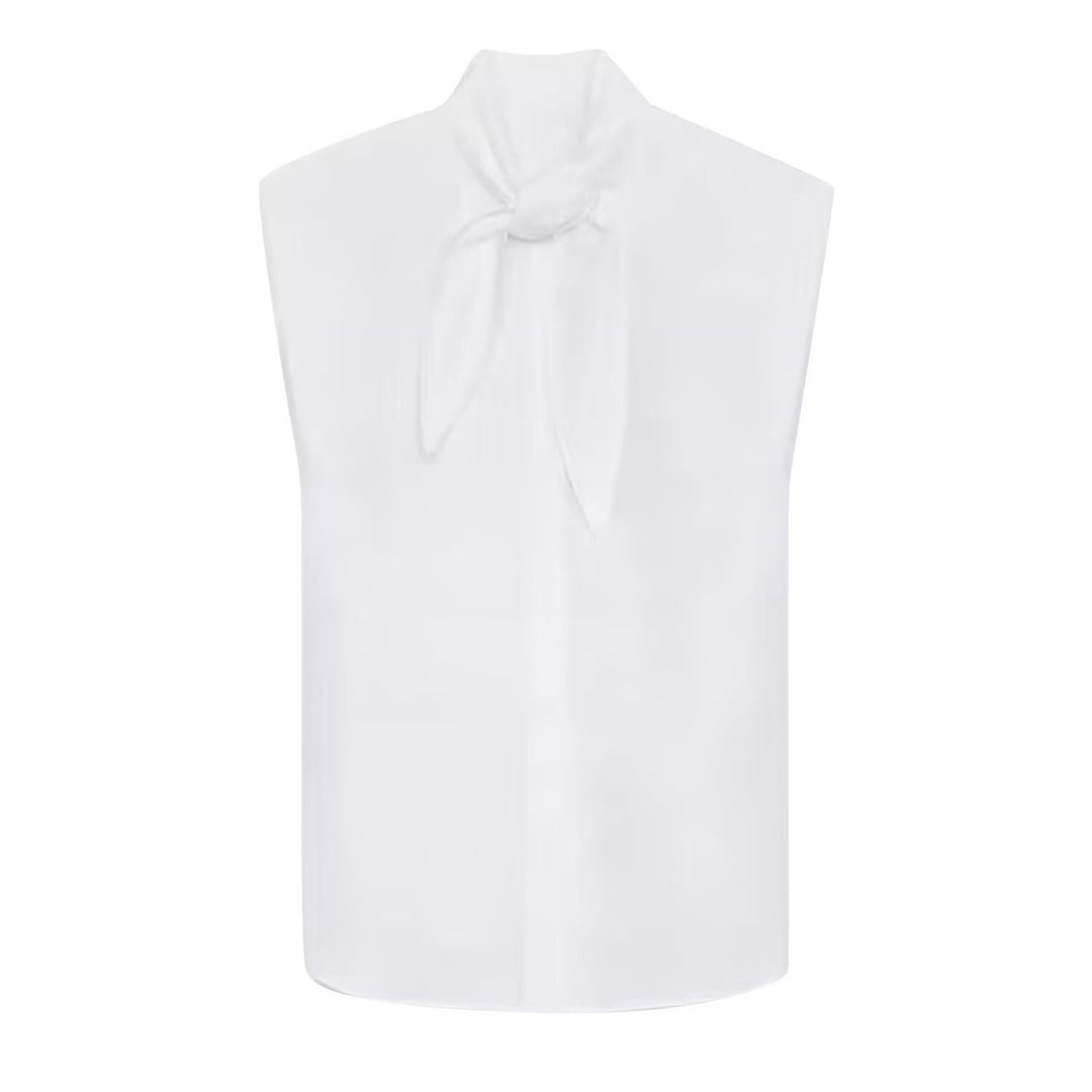 Damen Ärmellose Popeline-Bluse mit Schluppenkragen und Nadelstreifen Drune