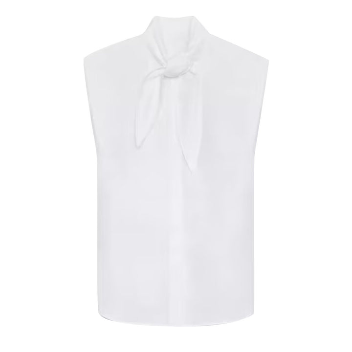 Damen Ärmellose Popeline-Bluse mit Schluppenkragen und Nadelstreifen Drune