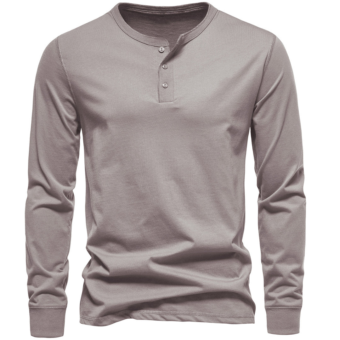 Herren Langärmliges Henley‑Shirt aus Baumwollmix mit dreifacher Knopfleiste und schmaler Silhouette Drune