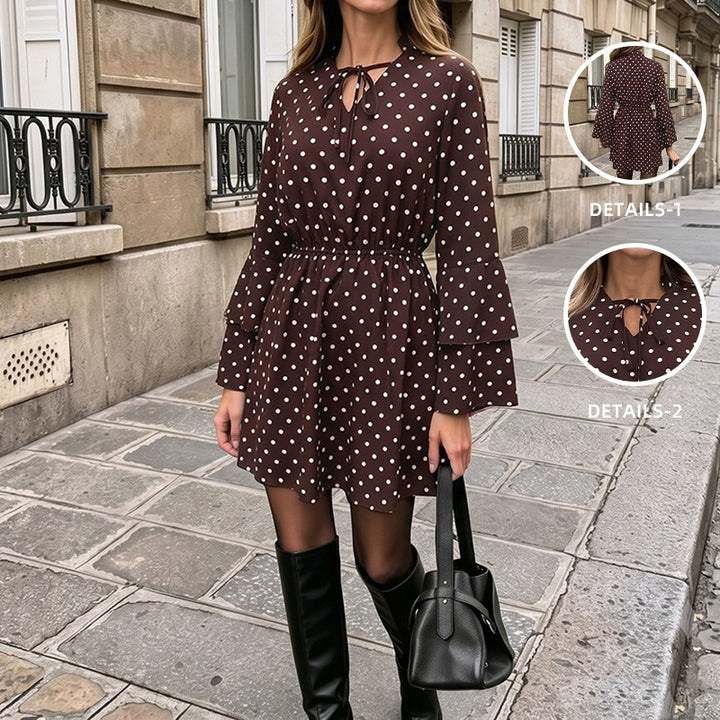 Damen Verspieltes Polka-Dots Kleid mit Rüschen Drune
