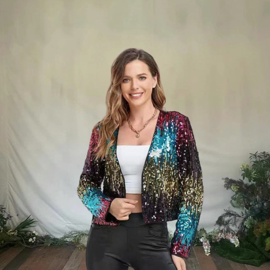 Damen Glitzernde Paillettenjacke mit modischem Schnitt Drune