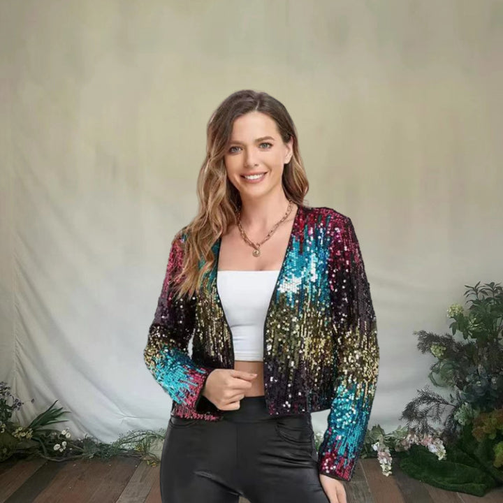 Damen Glitzernde Paillettenjacke mit modischem Schnitt Drune