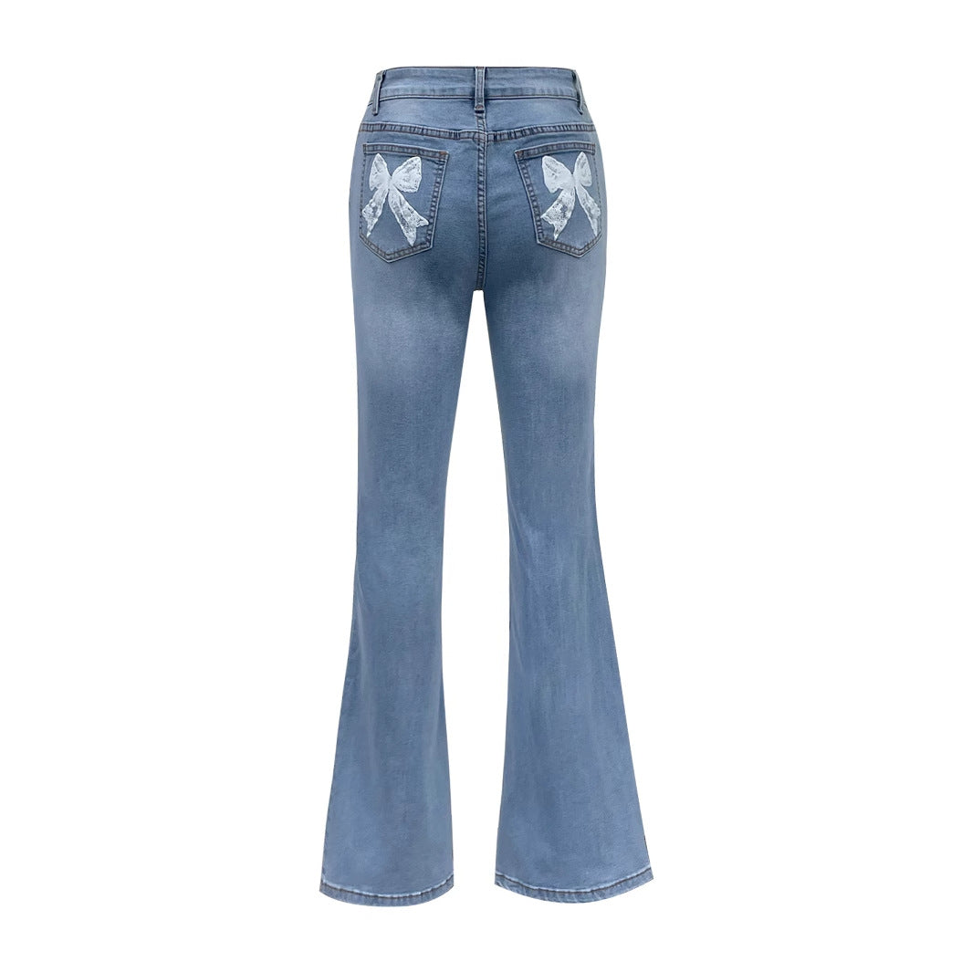Damen Schlagjeans mit dekorativen Schleifen Drune