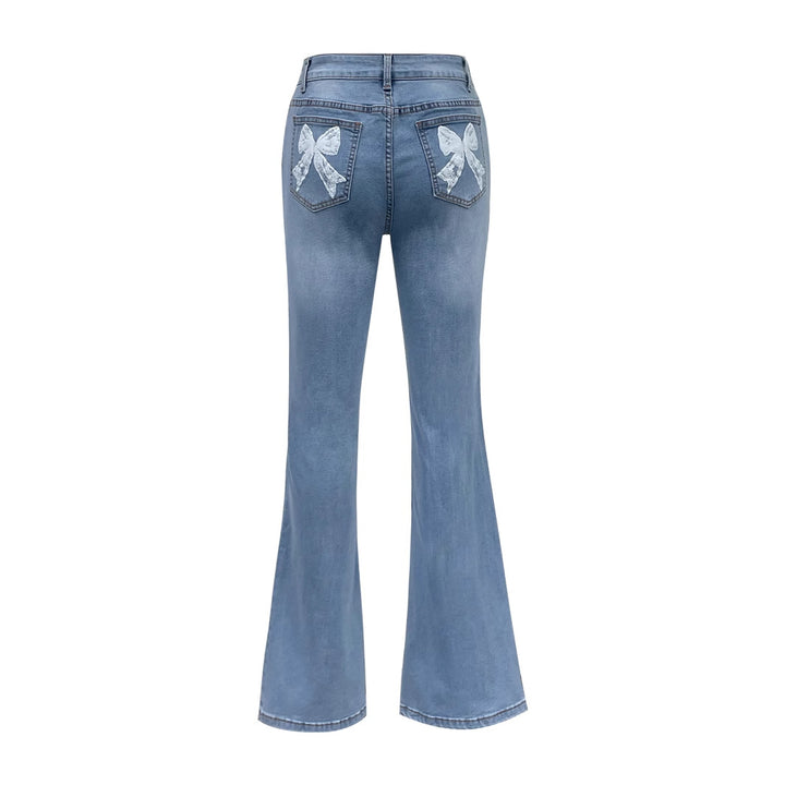 Damen Schlagjeans mit dekorativen Schleifen Drune