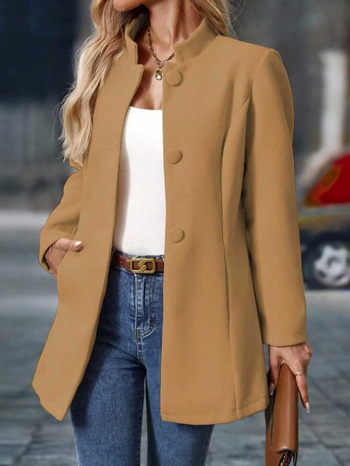 Damen Stehkragenmanteljacke mit verdeckter Knopfleiste und seitlichen Taschen Drune