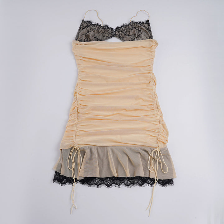 Damen Raffiniertes Wickelkleid mit Spitze und Rüschendetails Drune