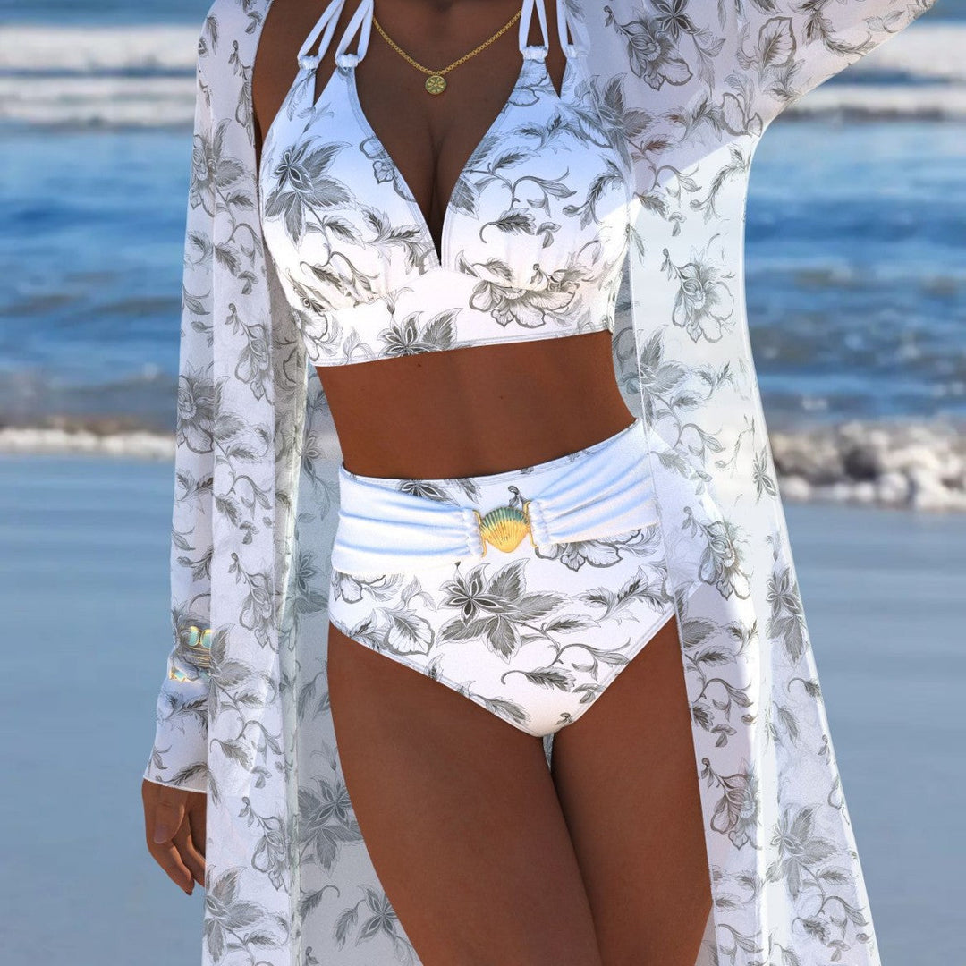 Damen Bikini-Set mit kreativem geometrischen Design und hohem Bund Drune