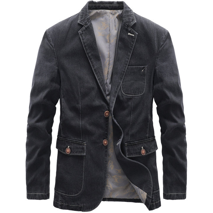 Herren Casual-Jeansblazer mit Reverskragen, aufgesetzten Pattentaschen und floral gemustertem Innenfutter Drune