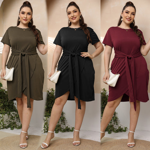 Damen stylisches Wickelkleid mit Taillengürtel Drune