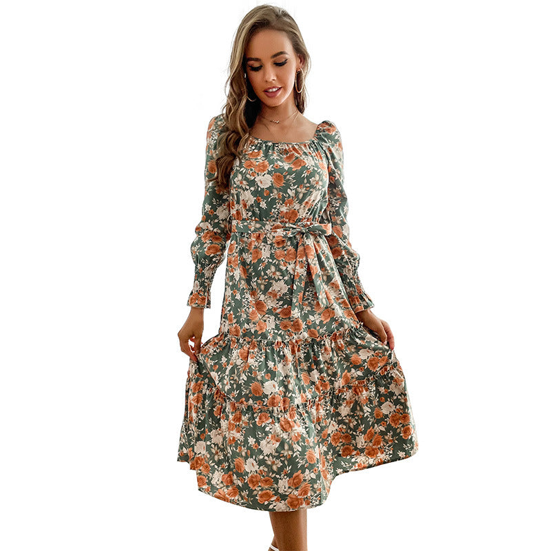 Damen Blumenkleid mit Tendervollfalten und runder Ausschnitt Drune