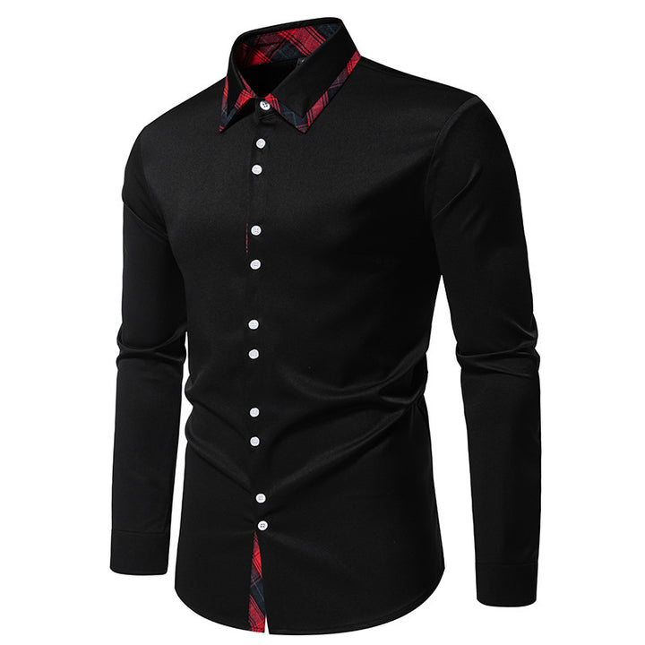 Herren elegantes Langarmhemd mit kreativem Kragen und kontrastierenden Details Drune