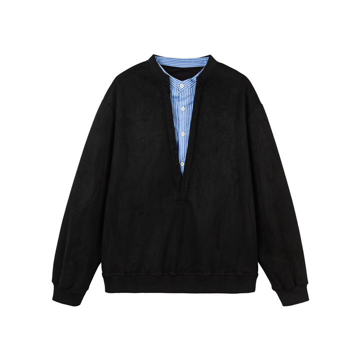 Damen Cropped Oversize‑Sweatshirt mit integriertem Hemdblusen‑Einsatz und V‑Ausschnitt Drune