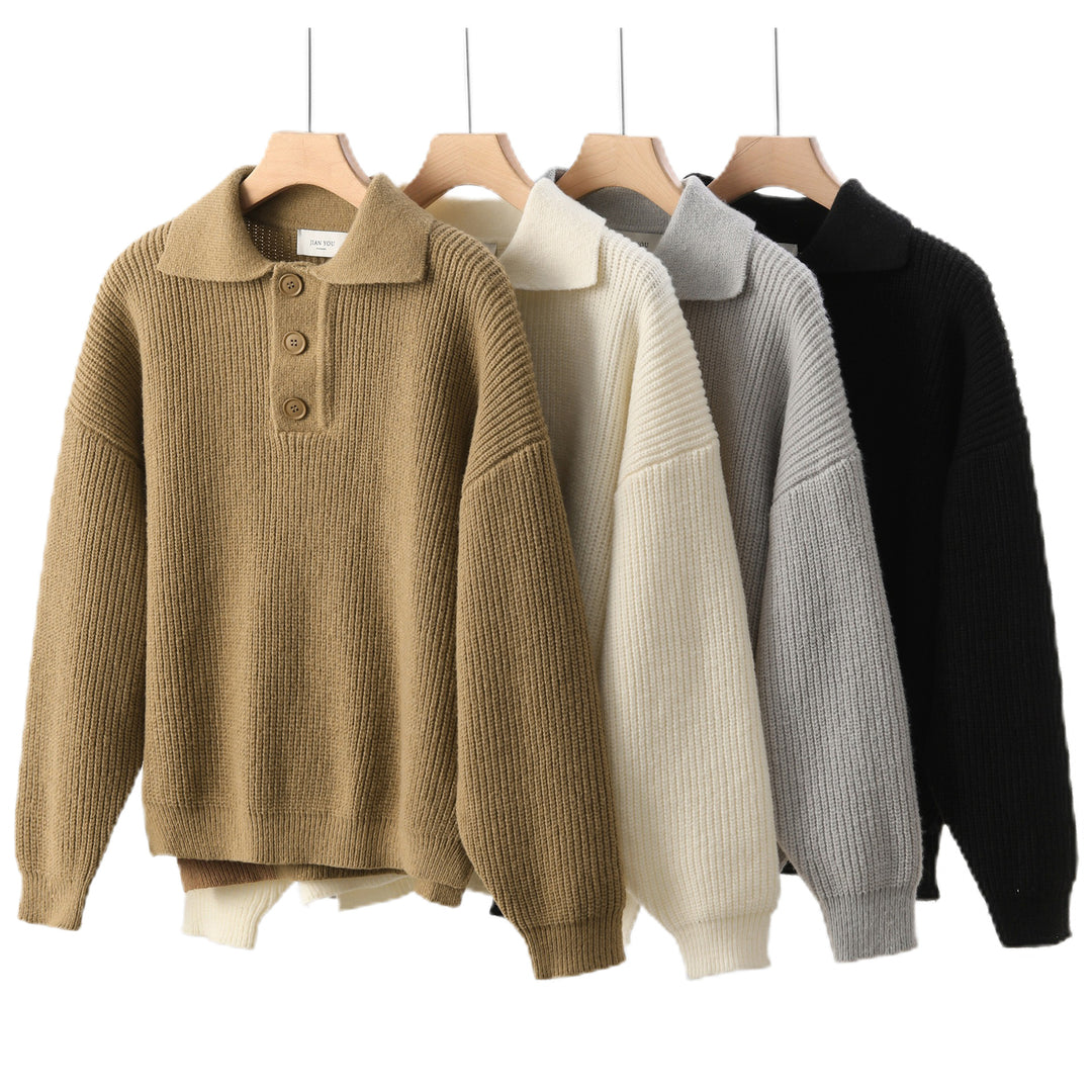 Damen Bequemer Strickpullover mit Knopfdetails Drune