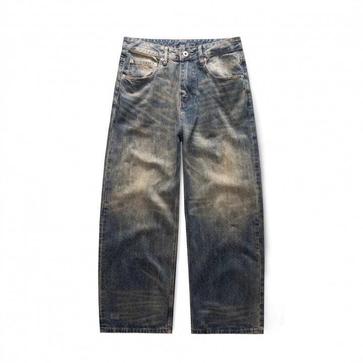 Herren Weite Gerade Vintage-Denim Jeans mit Used-Waschung Drune