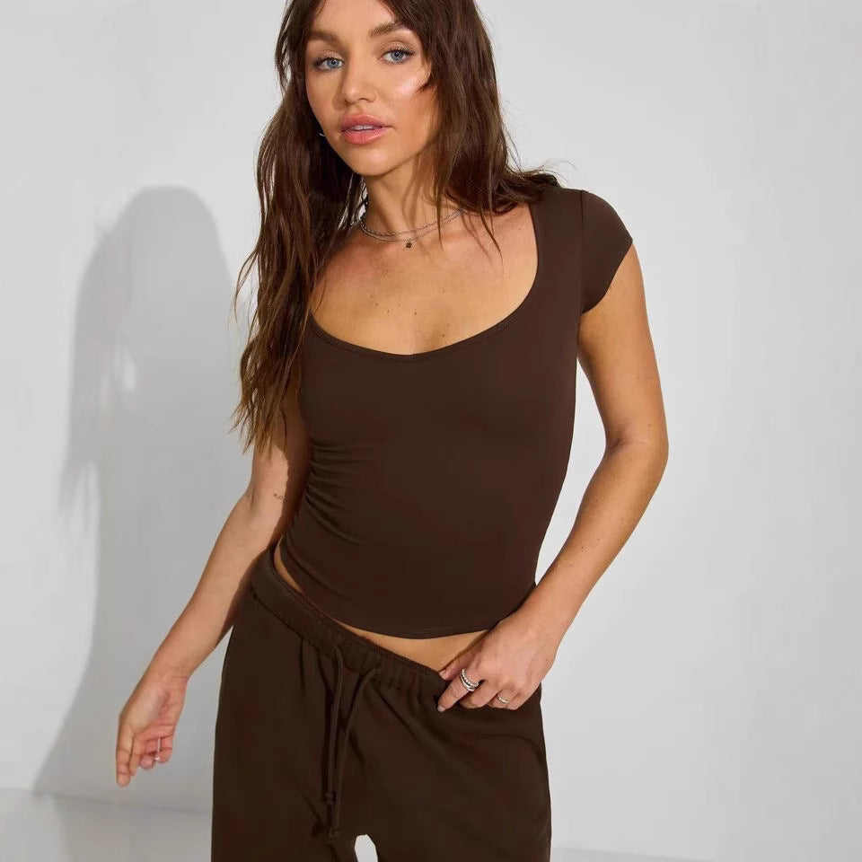Damen figurbetontes Basic T-Shirt Drune