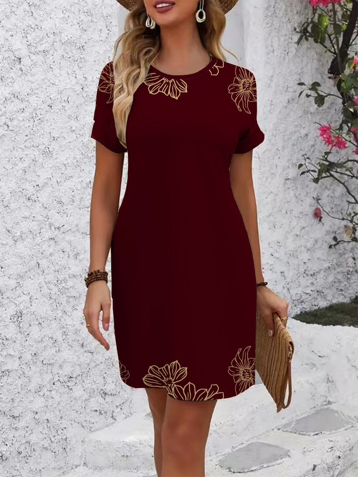 Damen Kurzarm Kleid mit floralem Linienmuster Drune