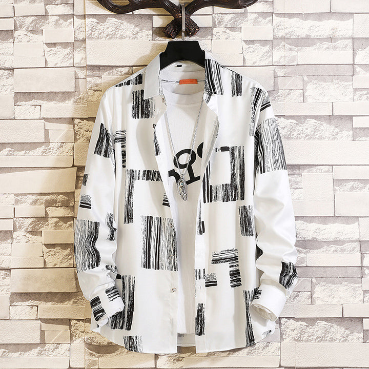 Herren nan langärmliges Hemd mit offenem Reverskragen, kontrastivem Blumenprint und lässiger Regular-Fit Silhouette Drune