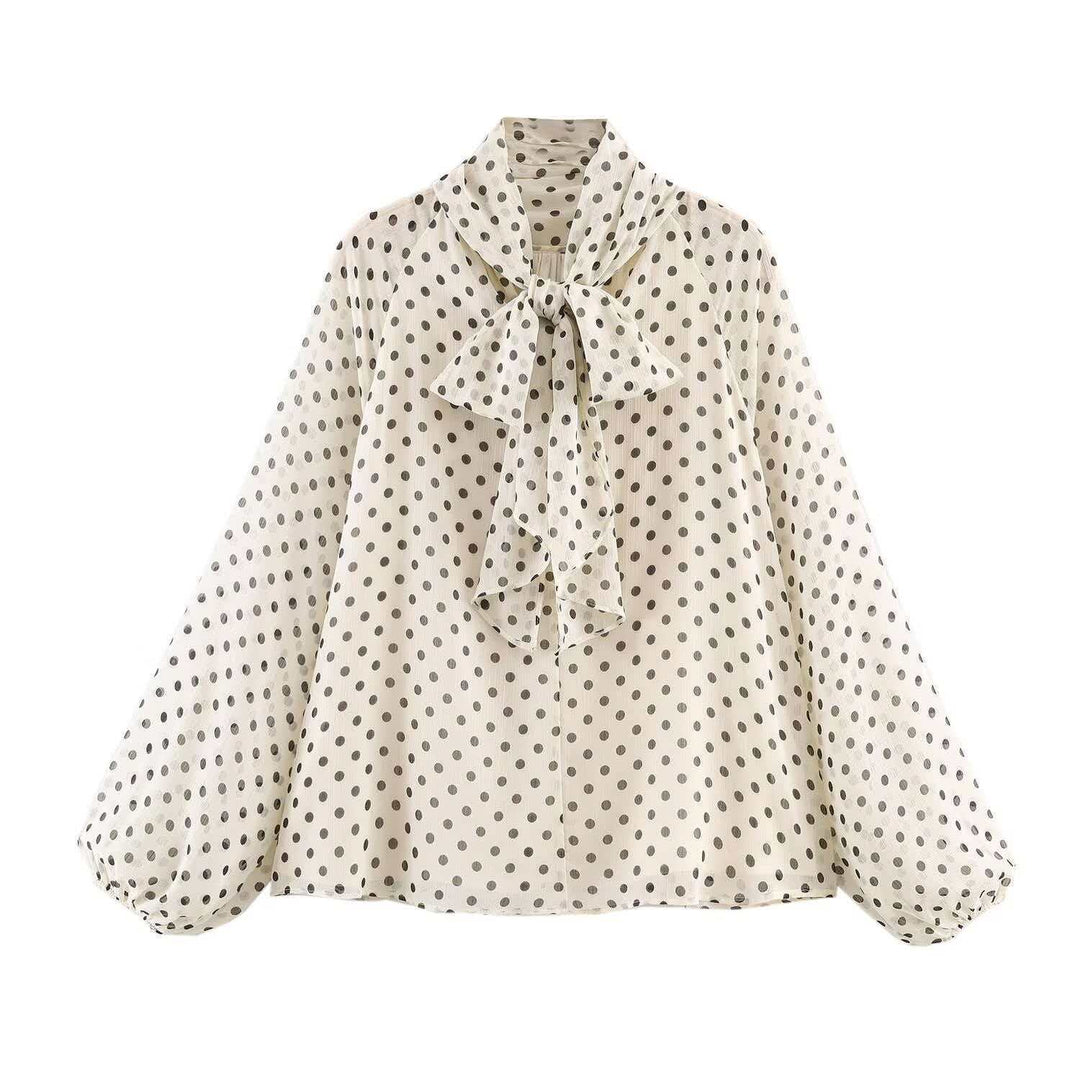 Damen Chiffonbluse mit Schleifenkragen und Ballonärmeln Drune