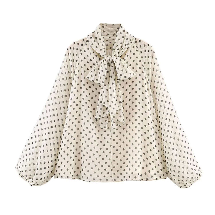 Damen Chiffonbluse mit Schleifenkragen und Ballonärmeln Drune