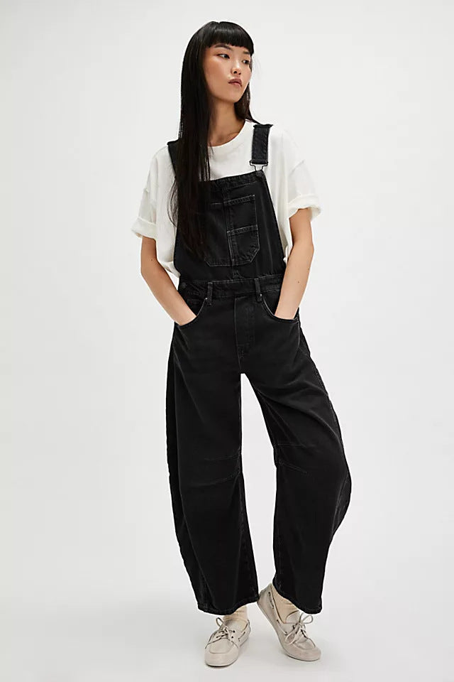 Damen lässige Denim-Latzhose im modernen Schnitt mit verstellbaren Trägern Drune