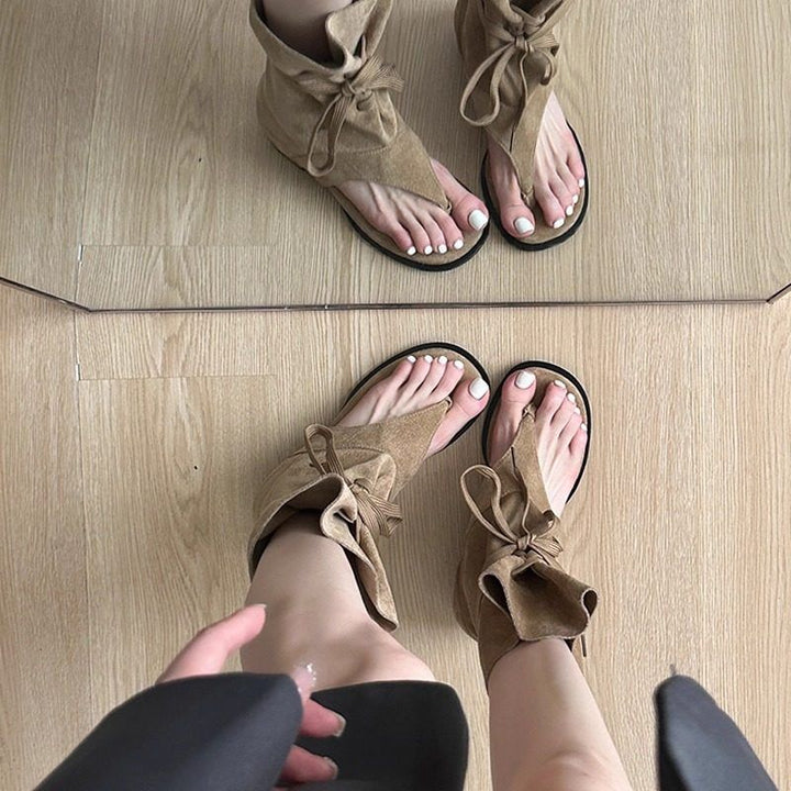 Damen Mittelhohe Sandalen‑Stiefelette mit Wickel‑Schnürung Drune