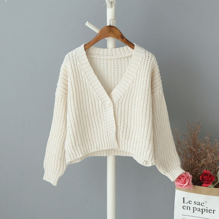 Damen Grober Strickcardigan mit V-Ausschnitt und Knopfdetail Drune