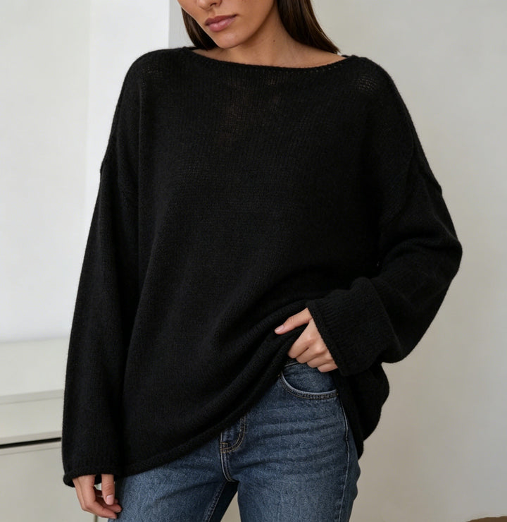 Damen luftiger Oversize-Feinstrickpullover mit weitem Arm und Rundhalsausschnitt Drune