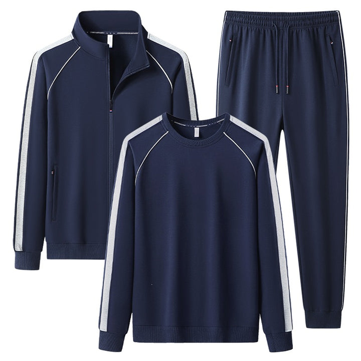 [Herren] Zweiteiliges Trainingsset mit Stehkragen-Zipjacke, Rundhals‑Sweatshirt und konisch geschnittener Jogginghose aus atmungsaktivem Fleece Drune