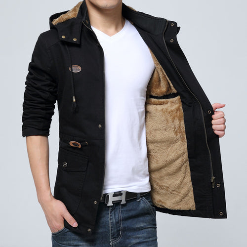 Herren Canvas-Parka mit gefütterter Kapuze, Utility-Taschen und Reißverschluss Drune