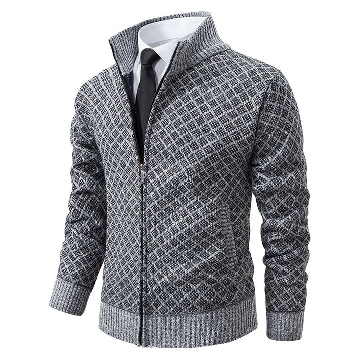 Herren nan gemusterte Strickjacke mit Stehkragen und durchgehendem Reißverschluss Drune