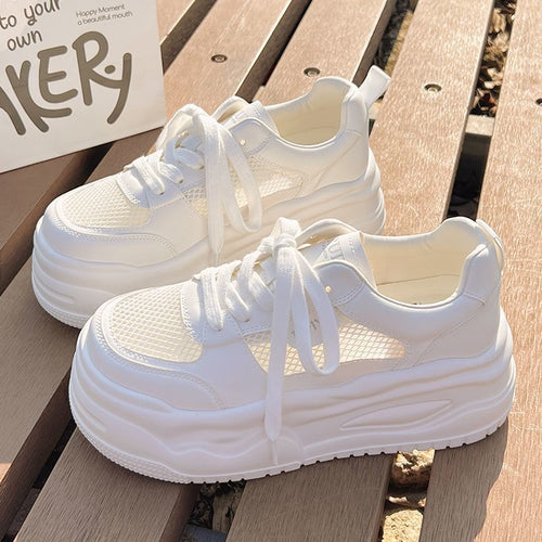 Damen Plateau-Wedge-Sneaker mit atmungsaktiven Mesh-Einsätzen und skulptierter Komfortsohle Drune