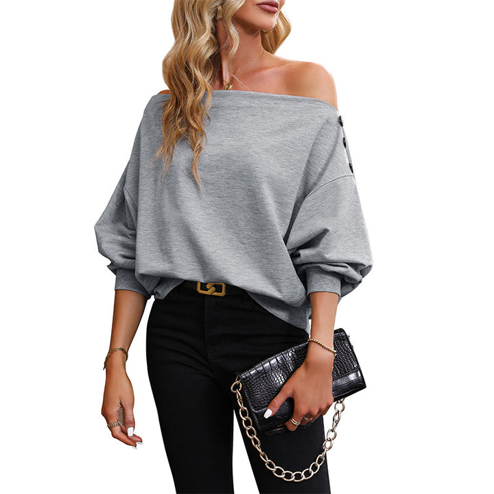 Damen Off-Shoulder Pullover mit Knopfdetails Drune